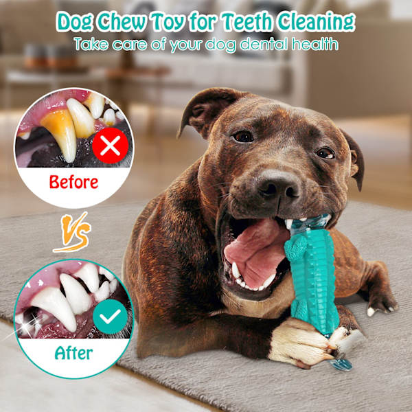 Indestructible Dog Toys, Safe Indestructible Tough Dog Toys/Durable Dog Toys For Medium/Large Breeds - Dog Toothbrush Dental Care Chew Toys, Green