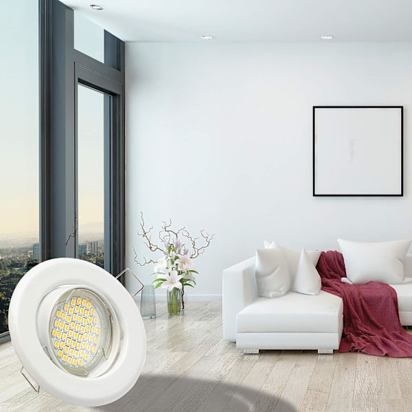 10x GU10 Infällda Spotlights Set - 10 st Monteringsram I Vit Med GU-10 Sockel För LED Eller Halogenlampor, 30° Vridbar, Rund