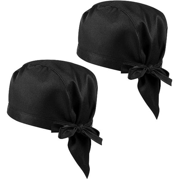 2 stk Black Tie Back Working Caps Justerbare Hats Chef Head Cover