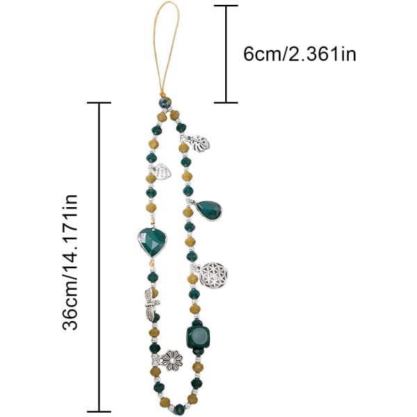 1 stk. mørkegrøn krystal anti-tabt mobiltelefon etui vedhæng kæde mobiltelefon dekoration tilbehør nøglering snor