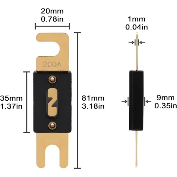 ANL Säkring 200A 32V ANL-200A Bilsäkringar Flatstiftsäkringar 200 Amp 32VDC för Bilradioljudskydd (3 st/förpackning)