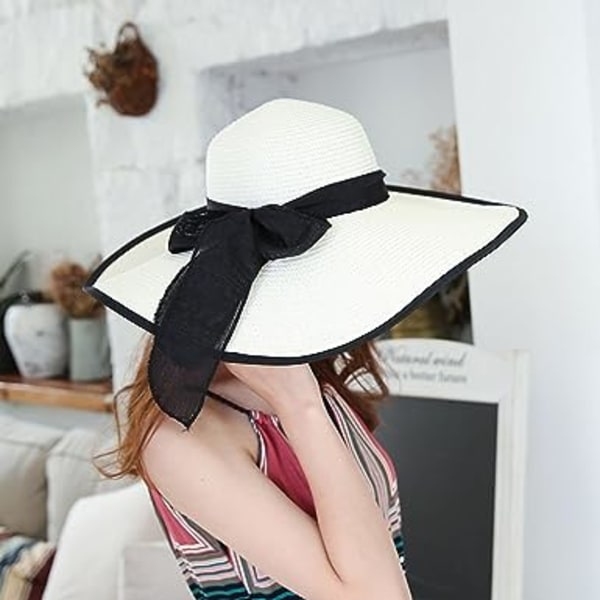 Dame Halm Floppy Hat Bredskygget Solhatte Åndbar Anti UV Halm Hat Strand Solhat UPF 50+