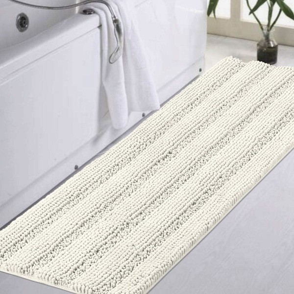 Chenille badrumsmatta badrum halkfri badrumsmatta badmatta mjuk absorberande förtjockad lurvig golvmatta badrum lurvig area matta, (vit) (43x122cm)