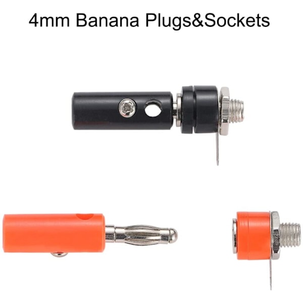 50-delars sats med 4 mm premium banankontakt: 25 bananstift + 25 bananhylsor (5 färger)
