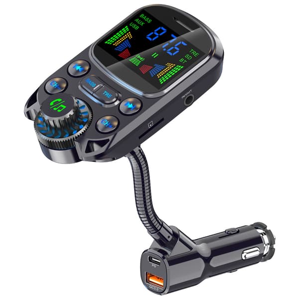 Bluetooth FM-sender, Bluetooth-bilsenderadapter QC3.0 PD30W Billader Håndfri bilsæt Radiosender med stort skærmdisplay
