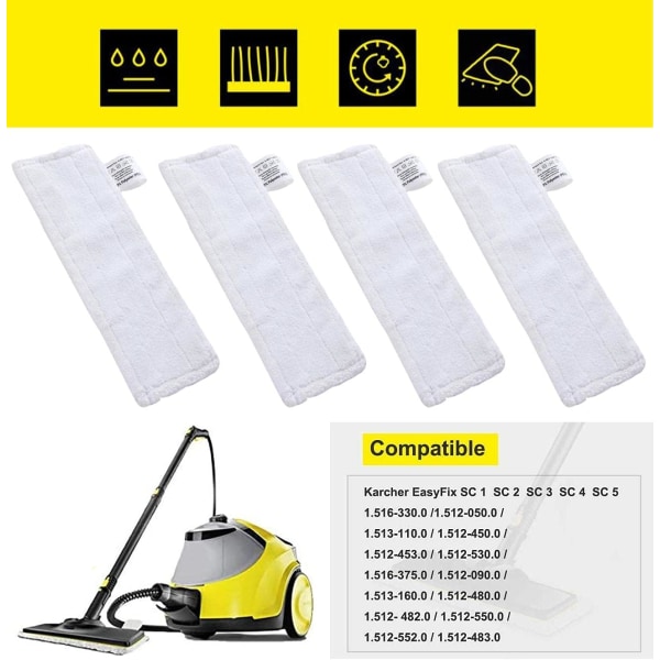 Sats med 4 mikrofiberdukar ersättningsdukar 2 mikrofiberdukar dukar för Karcher Easy Fix SC2 SC3 SC4 SC5, tillbehörstyg för Kärcher Easy Fix