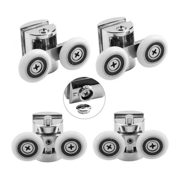 Dobbelt 4 dubbing hjul - Skydedørs brusekabine, 25 mm diameter zink zink hjul, 2 i bunden, 2 i bunden