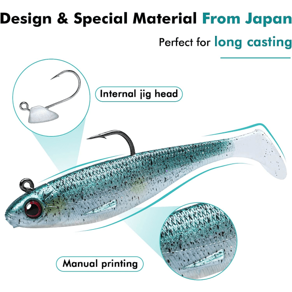 Bionisk agnsett (9 cm), myke agn for karpe, gjedde, ørret og abbor, super skarpe kroker for spinnfiske, karpeagn for sjø-, ferskvann- og saltvannsfiske