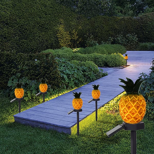 Dekorative solcellelamper til udendørs have, sæt med 2 ananas vandtætte landskabslamper, solcellelandskabsbelysning til