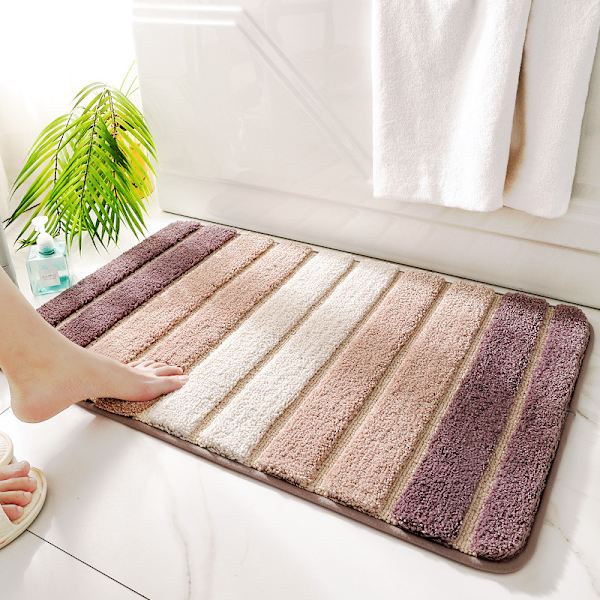 40 x 60 cm Stribet skridsikker bademåtte - Beige, Super blød bademåtte, Maskinvaskbar, Absorberende