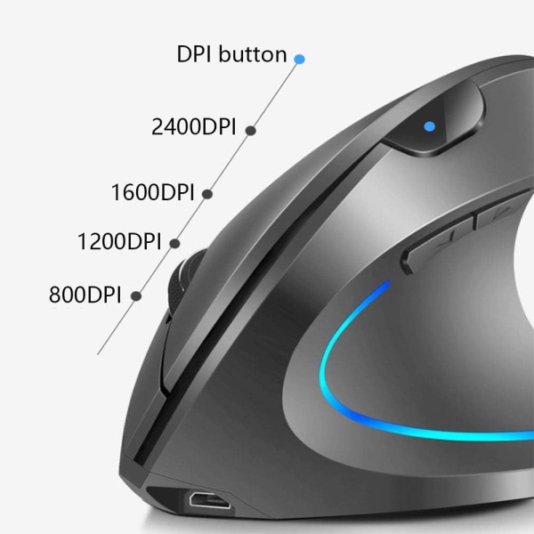 2,4 GHz trådlös vertikal mus högerhänt ergonomisk laddningsbar mus med 4 justerbar DPI 800/1200/1600/2400 6 knappar kompatibel med PC-skrivbord