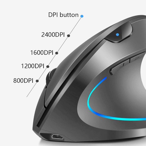 2.4GHz trådløs vertikal mus høyrehendt ergonomisk oppladbar mus med 4 justerbar DPI 800/1200/1600/2400 6 knapper kompatibel med PC Deskt
