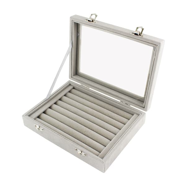 Velvet Glass Smykker Display Organizer Ring Ørering Smykker Boks Ring Holder Boks, (Grå)