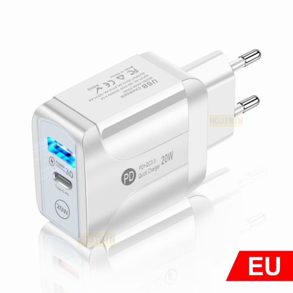 PD20W hurtigoplader 5V3A europæisk opladerhoved type-c QC3.0 hurtigopladningsadapter (hvid)