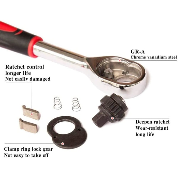 1/4'' Ratchet Socket Wrench Set, Mechanic Tool Kit och Sockets Set med Quick Release Reversible Ratchet Handle och Extension Bar, 12 Pcs Set