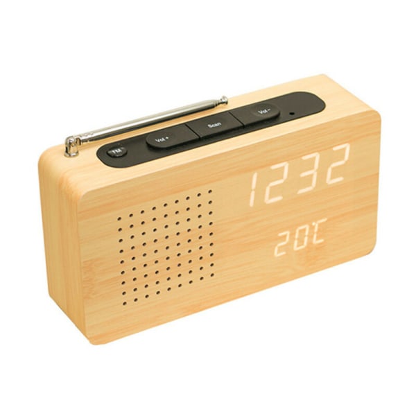 Retro Sängbords Trä Alarmklocka Radio Trä Klockradio Hög Definition Stor Skärm Digital Display Klockradio