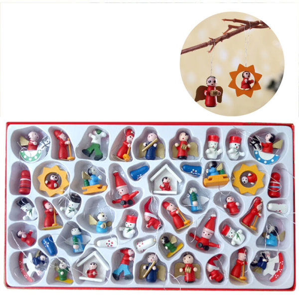 Miniatyr julgransprydnader i harts, set med 48 - Rustika juldekorationer - Små miniatyr julgransprydnader - Tomte, snögubbe, pepparkaksgubbe, ängel