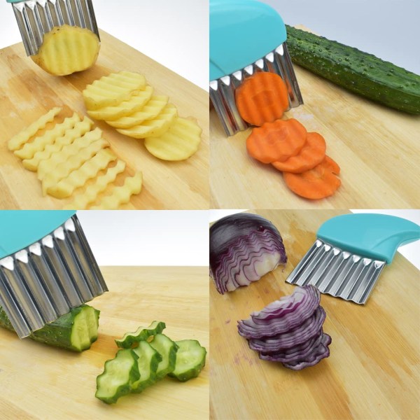 Potato Chipper, Stainless Steel Wavy Blade, Vegetable Chopper, Blue