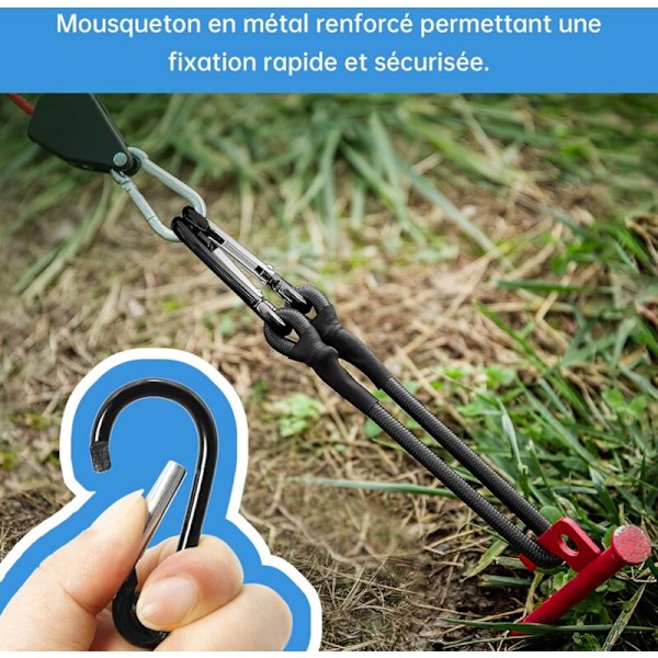 Joustavien kiristimien sarja 4 kpl, karabiinikiinnikkeellä, 60 cm joustavat kiristimet koukuilla, joustavat kiristimet retkeilyyn, pressuihin, telttaan, matkatavaroihin, voil ja b