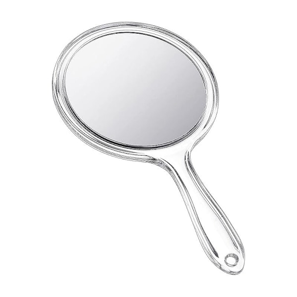 1 st Transparent spegel med handtag, dubbelsidig spegel med plasthandtag, stor transparent 1x/2x sminkspegel