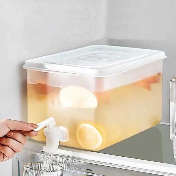 Dryckesbehållare med tappkran, kylskåpsvattenautomat, vattendispenser i plast med lock, transparent, för fester, bröllop, restaurang (5L)