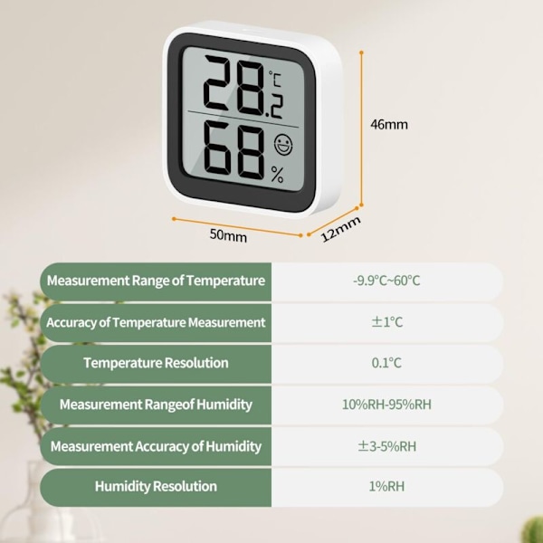 Mini hygrometer för inomhusbruk, luftfuktighetsmätare med ansiktsindikator, ansiktsikon ℃/℉, omkopplare för babyrum