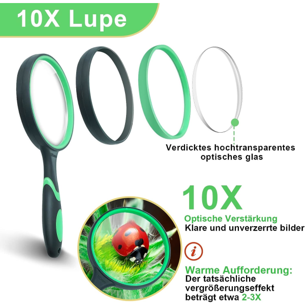 Läsglasögon 10X 100mm Barnförstoringsglas Förstoringsglas För Böcker Tidningar Insektsobservationer Vetenskapliga Experiment Halkskyddsgummi H