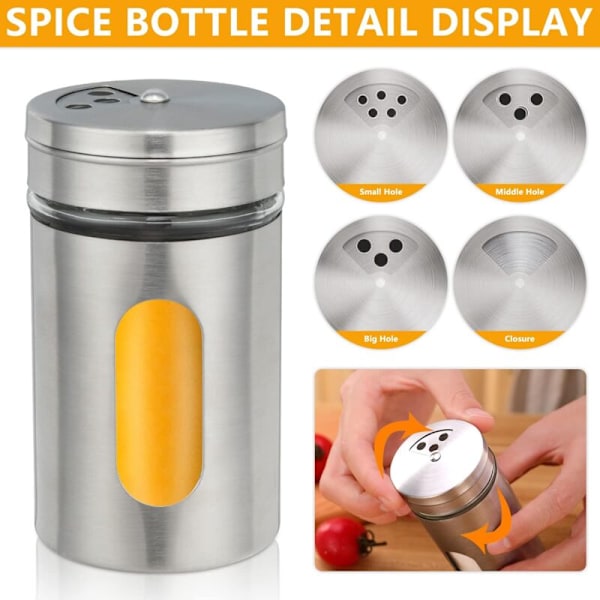 5 stycken kryddburkar med vridbart lock, kryddflaska i rostfritt stål, kryddbehållare för köket, kryddburkar för te, salt och peppar 90 ml