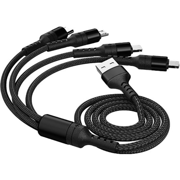 Multipel laddningskabel 4 i 1 flätad nylon Flera USB snabbladdningskablar C typ C.