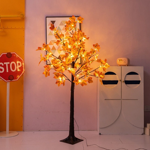 LED Lönnlövslampor - 120cm - 48 LEDs - Höstdekoration - Batteridriven - Varmvit - Höstlövdekoration - Perfekta inomhusljusslingor - Fest