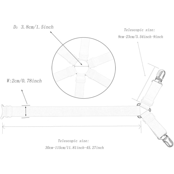 Lagen fastgørelsesremme, lange, justerbare sengebetræk clips, 6 sider trekant, egnet til enhver sengestørrelse