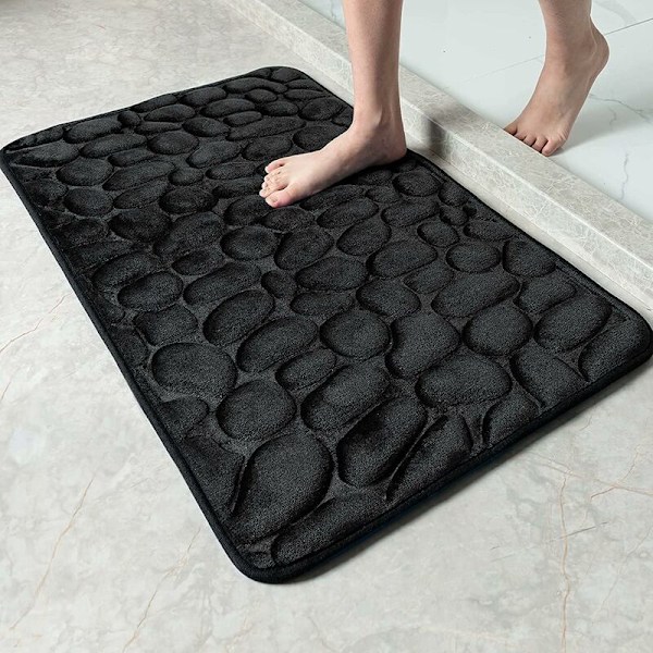 Antiskrid bademåtter i memory foam stretch, absorberende maskinvaskbart badeværelsestæppe, badeværelsesbruser måtte, 40 x 60 cm, sort