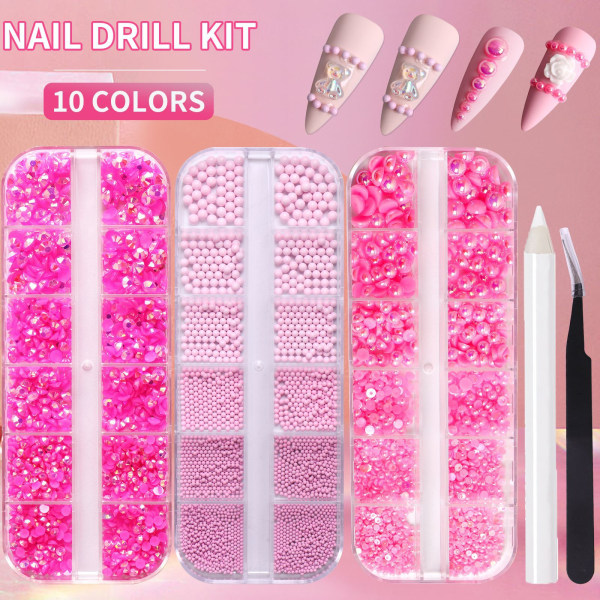 (Rosa) Stålkulplan Bas Resin Blandad Diamant, Nail Art Kristall Set - Nail Art, Nail Art Kristaller, Blandad Storlek, Diamant Nagel Dekorationer Blanka Colo