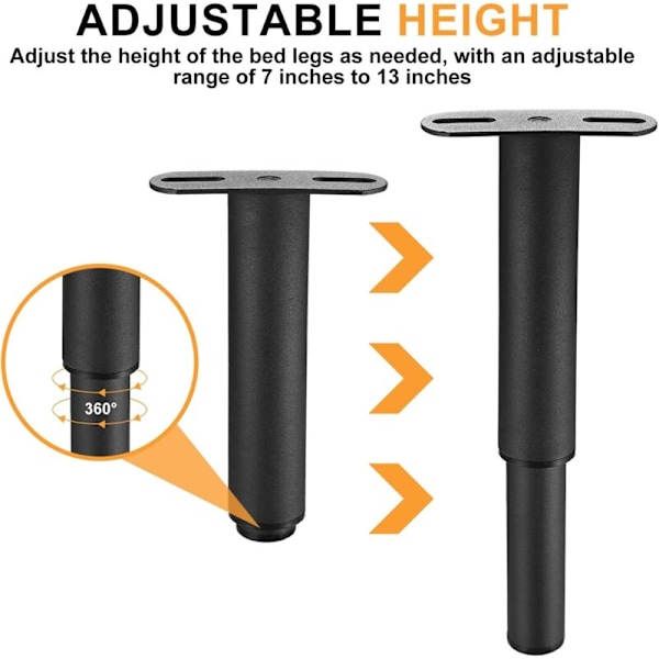 2 kpl Säädettävät Sängynjalat 18-33cm, Sisäänvedettävät Huonekalujalat, Pöydänjalat, Metalliset T-muotoiset Jalustat, Sängynpohjan Tuki, Korkeussäädettävät Jalat Sohvalle, Sängylle