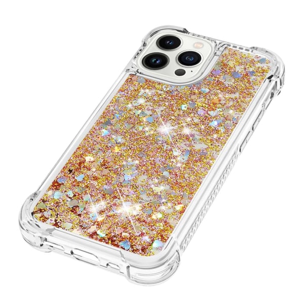 iPhone 14 Pro Max Glitter phone case, neljä kulmaa iskunkestävä Quicksand silikoni iskunkestävä case (kulta)