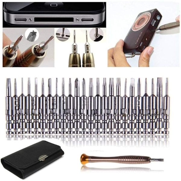 Tourist Precision Mini 25 in 1 ruuvimeisselisarja korjaustyökalut iPhoneen, kannettavaan tietokoneeseen, kelloon, koruihin, leluihin, laseihin jne. nahkakotelolla