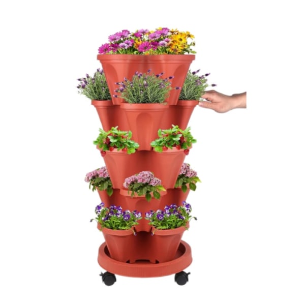 Stablebar Plantekasse med Aftagelige Hjul, Tower Garden Plantekasser, Indendørs Udendørs Havearbejde Potter - 6 Lag Vertikal Have Plantekasse