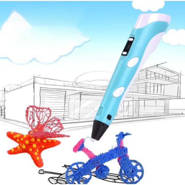 Rose Smart 3D-pen med LED-display, USB-opladning og 30 farvede PLA-filamentpåfyldninger