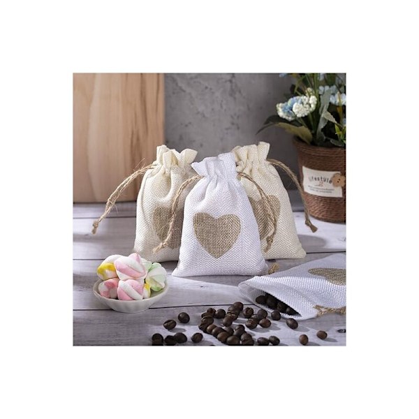 JUTE lærredsposer, sæt med 24 hamp hørposer med snor og kernemønster, jute lomme dåbspose genanvendeligt stof til bryllup, fødselsdag, fest, kreativ