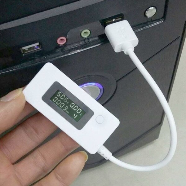 Valkoinen Tail LCD-taustavalo LCD-digitaalinen näyttö USB ampeerimittari volttimittari