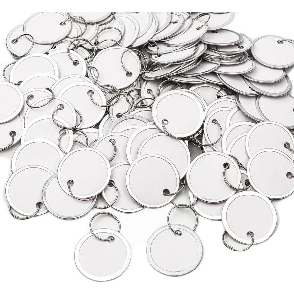 100 stk Hvite nøkkelbrikker med ring, 32 mm navnelapper for nøkler Nøkkellapper med etiketter Blanke metallnøkkellapper for nøkler Bagasje Ryggsekker Krukker Kjøkken