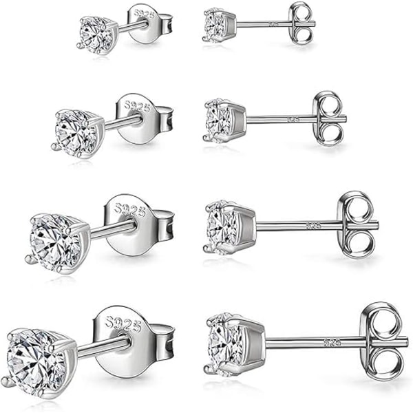 925 Sølv Ørestikker Sæt - Hvidguldbelagt m/ 8 CZ Farver (2mm-7mm) - Allergivenlige Dame Smykker