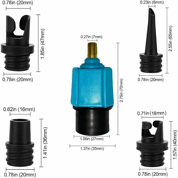 Adapter för paddleboardpump, adapter för kajakpump med 4 ventilmunstycken för kajak/uppblåsbar säng/paddleboard/båt stand-up paddleboard, ventilomvandlare