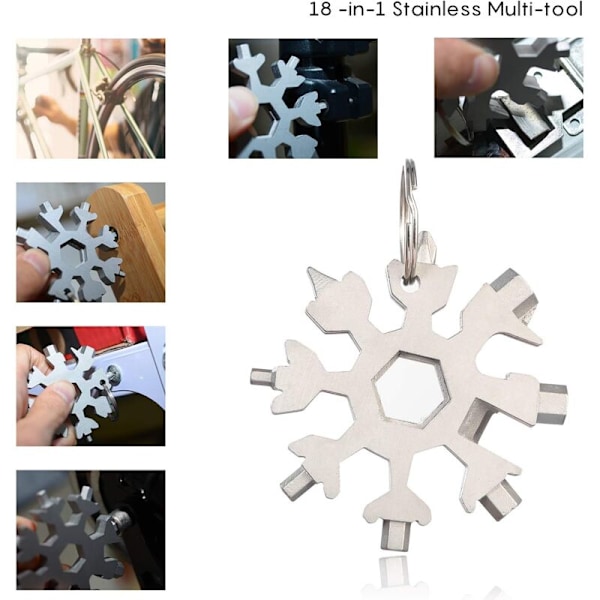 18-EU-1 Flocon Multifunktionellt Flocon-verktyg, skruvmejsel i form av en snöflinga/Bouteille/nyckelring för dagliga resor Camping Multifunktionella verktyg (sil