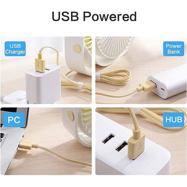 (Hvid) Mini USB skrivebordsblæser, 3 hastigheder, USB-drevet, Kraftig vind,