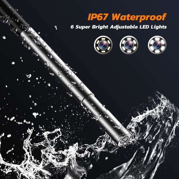 Industriel boreskop kamera 8mm 4.3'' IPS skærm digital boreskop inspektionskamera med 6 lys IP67 vandtæt slange kloakkamera med C