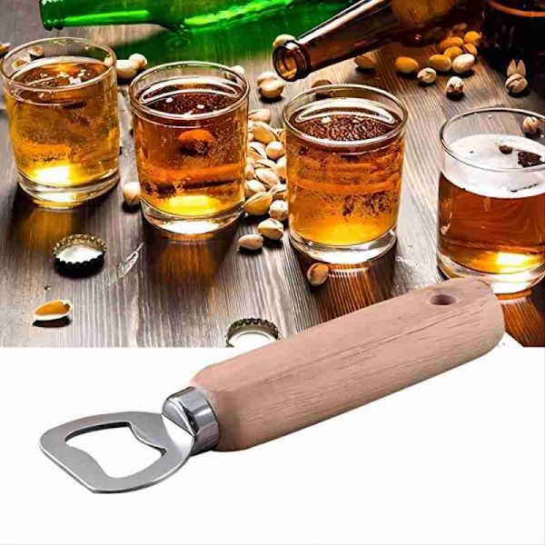 Træhåndtag Flaskeåbner Øl Flaskeåbner Metal Hoved Træhåndtag Vinsæt Køkken Bar Værktøj Stang Manuel Husholdningsværktøj (2 stk.)