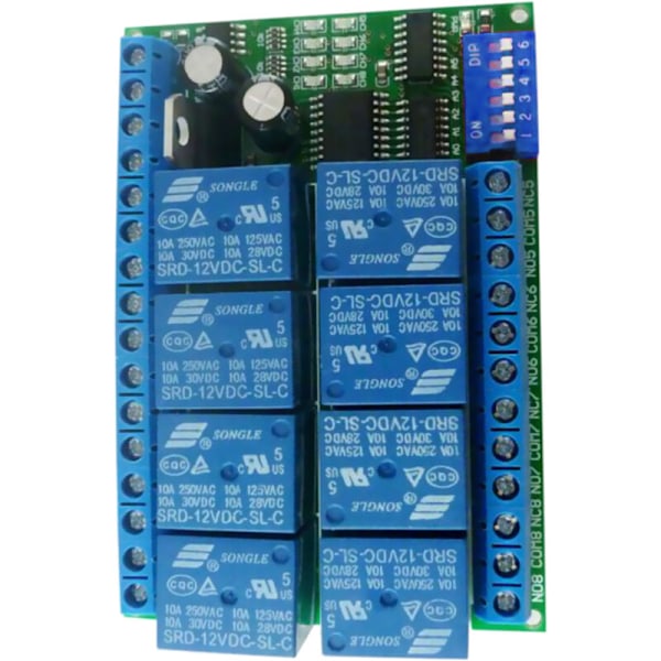 Relä RS485 12 V 8 Kanaler Protokoll Modbus RTU Port Seriell Kontrollbrytare för PLC-styrkort