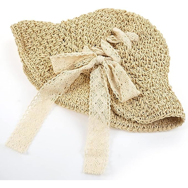 Kvinnors bredbrättade stråhatt (beige) solhatt hopfällbar mjuk hatt hinkhatt sommar strand solhatt för kvinnor