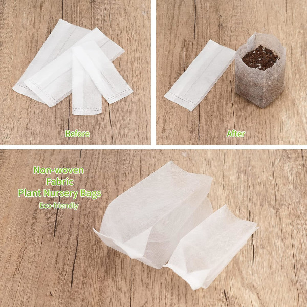 200 stk biologisk nedbrytbare planteposer i ikke-vevd stoff, for plantefrøplanter, dyrkingsposer (10 x 12 cm + 14 x 16 cm)